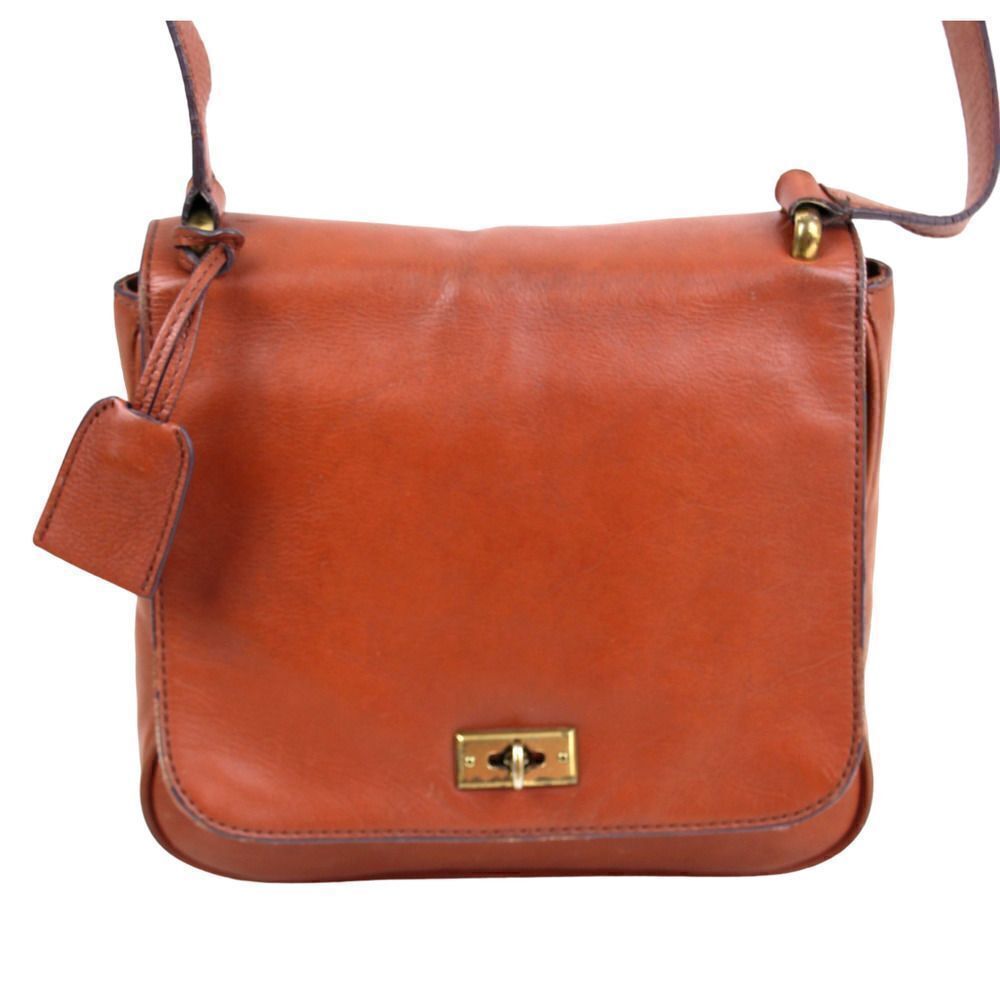 FOSSIL BROWN GENUINE LEATHER FLAP X-BODY MESSENGER SHOULDER BAG HANDBAG PURSE